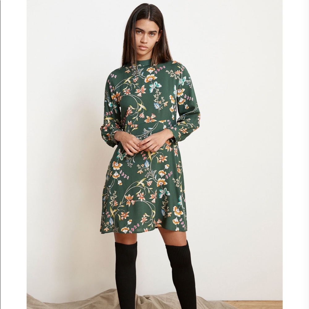 Velvet Juliet green floral mock neck dress XS